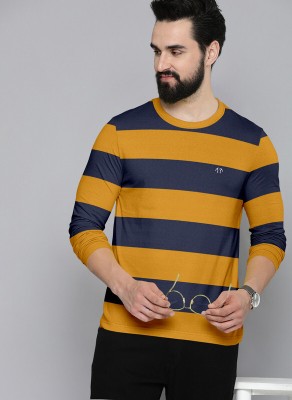 Triptee Striped Men Round Neck Dark Blue, Orange T-Shirt