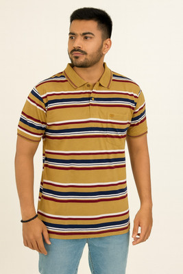 Standard Crafts Striped Men Polo Neck Multicolor T-Shirt