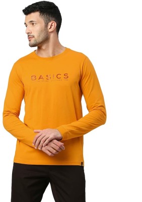 BASICS Printed Men Round Neck Yellow T-Shirt