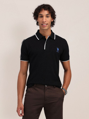 U.S. POLO ASSN. Solid Men Polo Neck Black T-Shirt