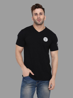 tfurnish Printed Men V Neck Black T-Shirt