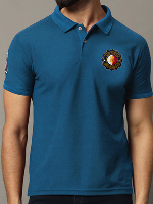 Hushbucks Printed Men Polo Neck Dark Blue T-Shirt