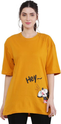 METRONAUT Cartoon Women Round Neck Yellow T-Shirt