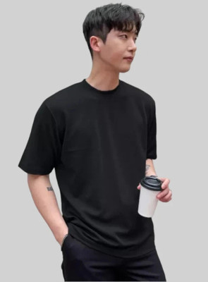HouseOfCommon Solid Men Round Neck Black T-Shirt