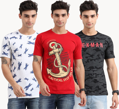 Texman Printed Men Round Neck Black T-Shirt