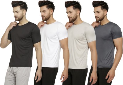 DRIZONE Solid Men Round Neck Black, White, Grey T-Shirt