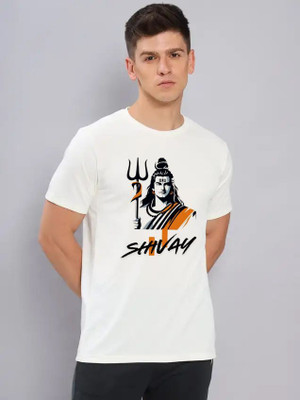 Aditi Fashion Printed Men Round Neck White T-Shirt