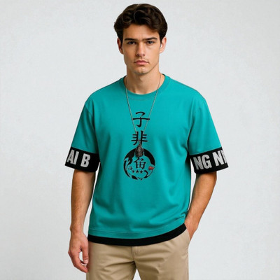 FAOES Printed Men Round Neck Green T-Shirt