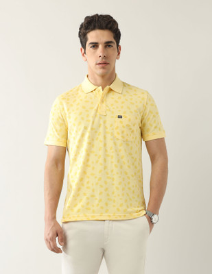 Arrow Sport Floral Print Men Polo Neck Yellow T-Shirt