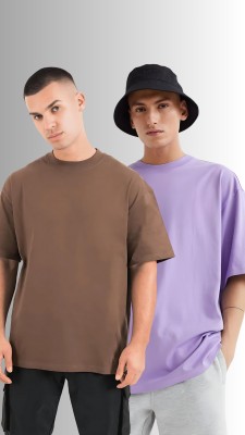 TBS-THE BARGAIN STREET Solid Men Round Neck Brown, Purple T-Shirt