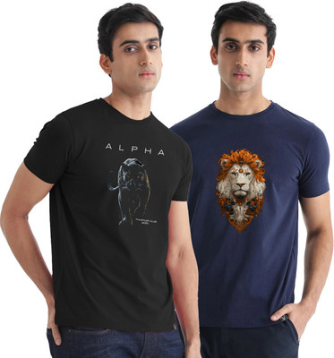 t-hustler Printed Men Round Neck Reversible Multicolor T-Shirt