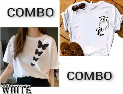 TARSHI Printed Women Round Neck White T-Shirt