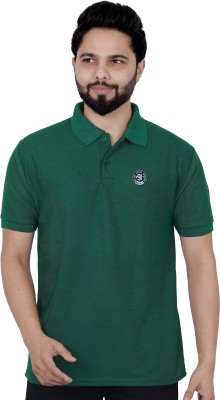 La Milano Solid Men Polo Neck Dark Green T-Shirt