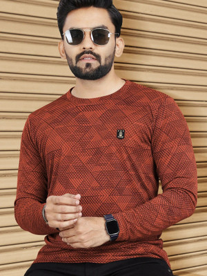 VeBNoR Abstract Men Round Neck Orange T-Shirt