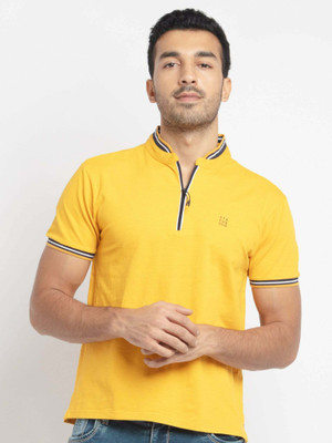 Status Quo Solid Men Polo Neck Yellow T-Shirt
