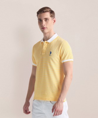 U.S. POLO ASSN. Striped Men Polo Neck Yellow T-Shirt