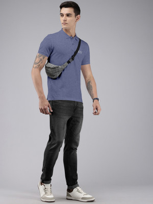 THE EG STORE Solid Men Polo Neck Blue T-Shirt
