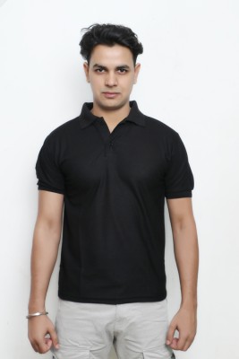 Nativaswear Solid Men Polo Neck Black T-Shirt