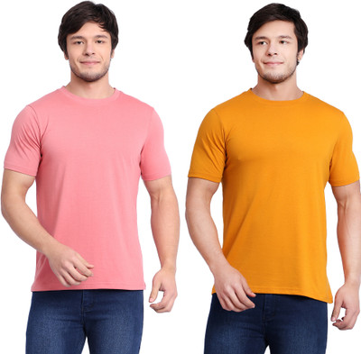 BETROST Solid Men Round Neck Pink, Yellow T-Shirt