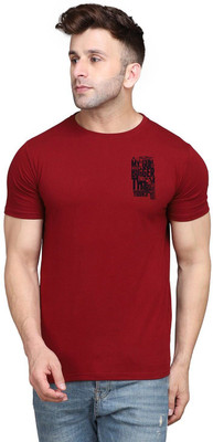 tfurnish Printed Men Round Neck Maroon T-Shirt