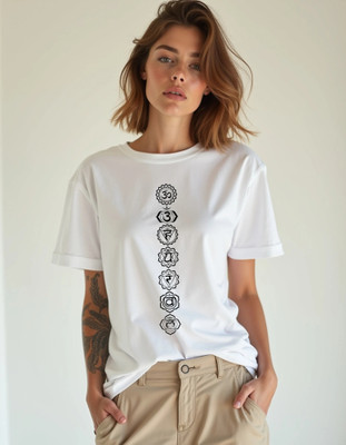 KMBCO Printed Women Round Neck White T-Shirt