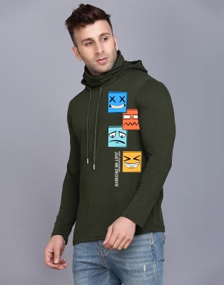 TEEFOX Printed Men Hooded Neck Dark Green T-Shirt