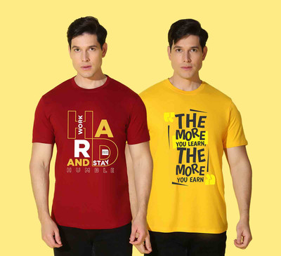 WOOSTRO Solid Men Round Neck Multicolor T-Shirt