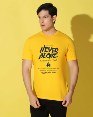 WOOSTRO Printed Men Round Neck Yellow T-Shirt
