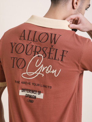 DIFFERENCE OF OPINION Printed Men Polo Neck Grey T-Shirt