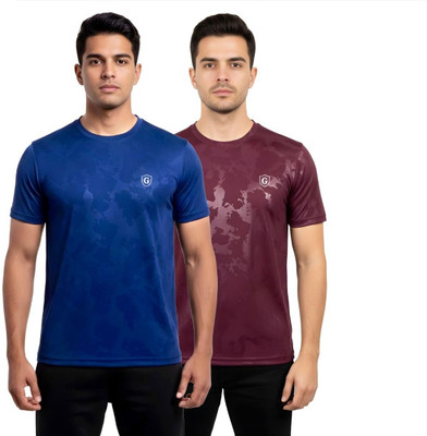 Gur Style Solid Men Round Neck Blue, Red T-Shirt
