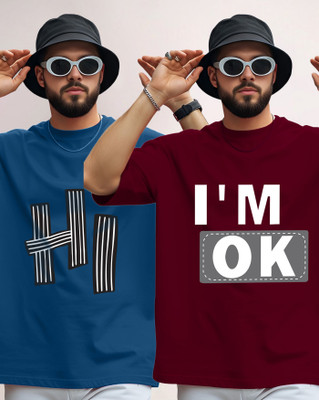 AUSK Graphic Print Men Round Neck Dark Blue, Maroon T-Shirt