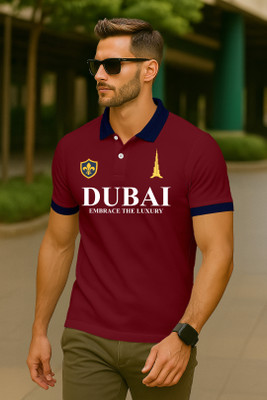 Dagcros Printed Men Polo Neck Maroon T-Shirt