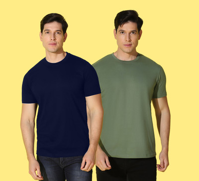 WOOSTRO Solid, Printed Men Round Neck Blue, Green T-Shirt