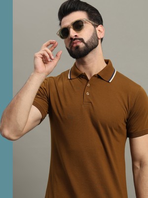 GETGOLF Solid Men Polo Neck Brown T-Shirt