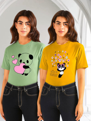 Moldify Printed Women Round Neck Multicolor T-Shirt