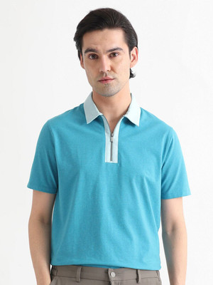 RARE RABBIT Colorblock Men Polo Neck Blue T-Shirt