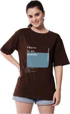 PERFECT PRODUCTION Typography Women Round Neck Brown T-Shirt