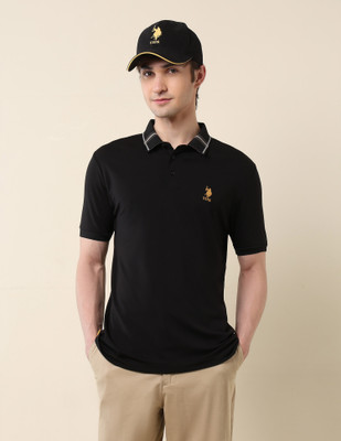 U.S. POLO ASSN. Solid Men Polo Neck Black T-Shirt