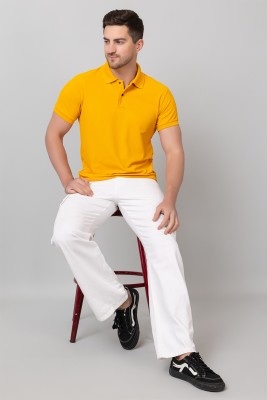Wearlusso Solid Men Polo Neck Yellow T-Shirt
