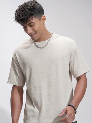 HIGHLANDER Self Design Men Round Neck White T-Shirt