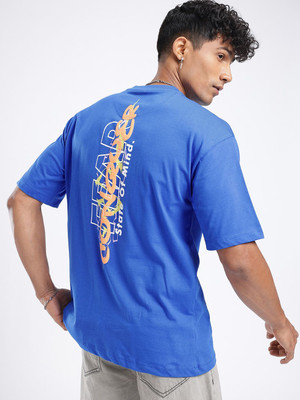 Glitchez Printed Men Round Neck Blue T-Shirt