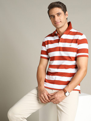 Dockers Striped Men Polo Neck Red T-Shirt