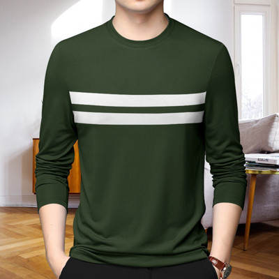 Pytton Striped Men Round Neck Dark Green T-Shirt