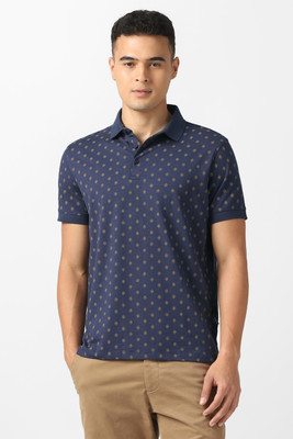 VAN HEUSEN Printed Men Polo Neck Dark Blue T-Shirt