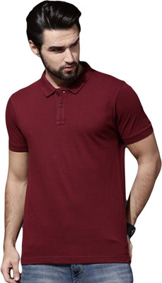 Comio Solid Men Polo Neck Maroon T-Shirt