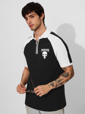 The Souled Store Colorblock Men Mandarin Collar Multicolor T-Shirt