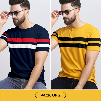 AUSK Colorblock Men Round Neck Blue, Yellow T-Shirt