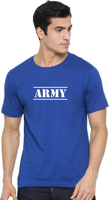 MIT Bharat Typography Men Round Neck Blue T-Shirt