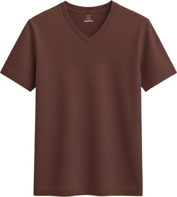 HypeDrip Solid Men V Neck Purple T-Shirt