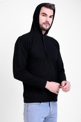 InkTees Solid Men Hooded Neck Black T-Shirt